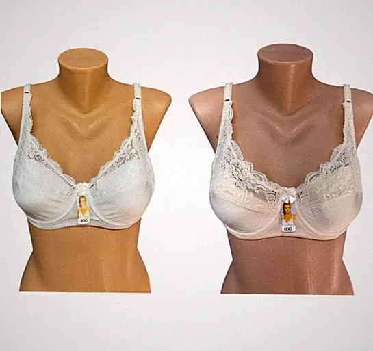 Damen BH Spitze mit Bügel ohne Polster Soft Bra Dessous 80-100 A-D Weiß Hautfarb