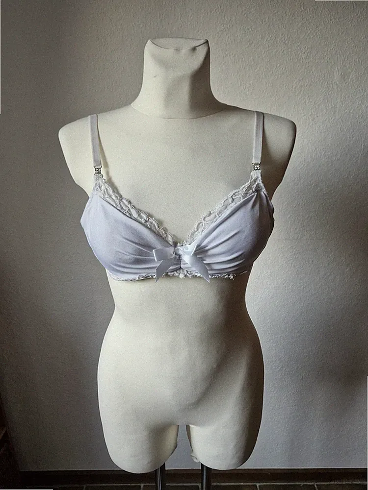 Damen Bügel BH Weiß Spitze Schleife 75 A/B Dessous Unterwäsche Glitzerstein