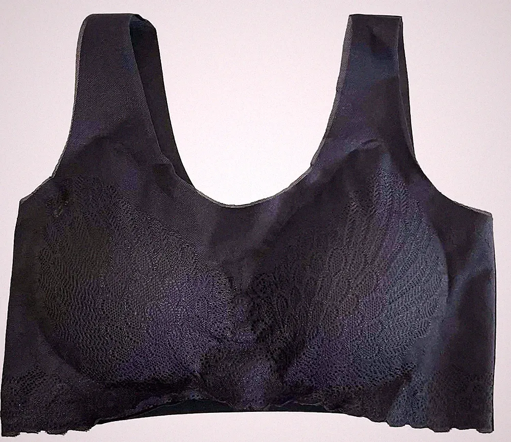Damen Bügellos Bustier Stickerei Breite Träger Entlastungs BH fast Nahtloser BH