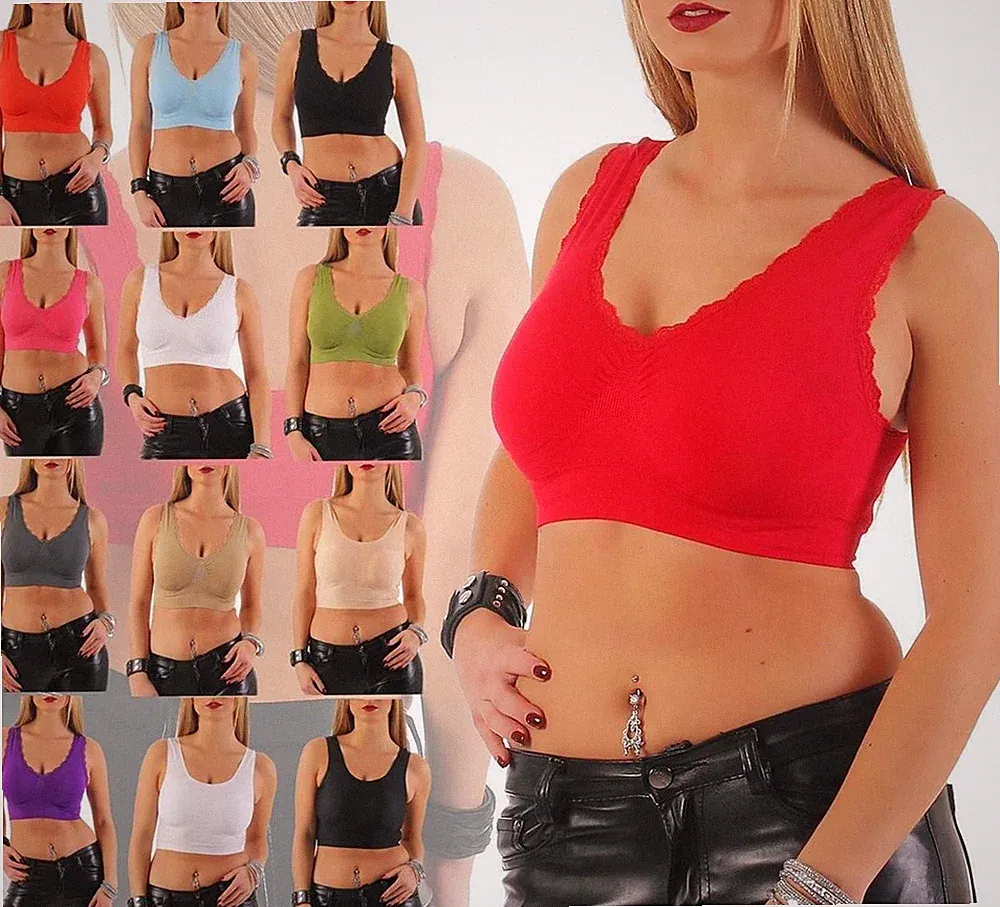 Damen Bügelloser BH Bra Büstenhalter Sport Sport-BH Spitze mit entnehmbaren Cups