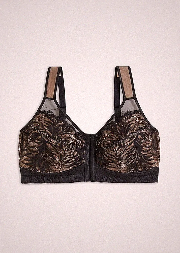 Damen Bügelloser BH mit Frontverschluss Gr. 80 (D) Schwarz Kreidebeige Neu*
