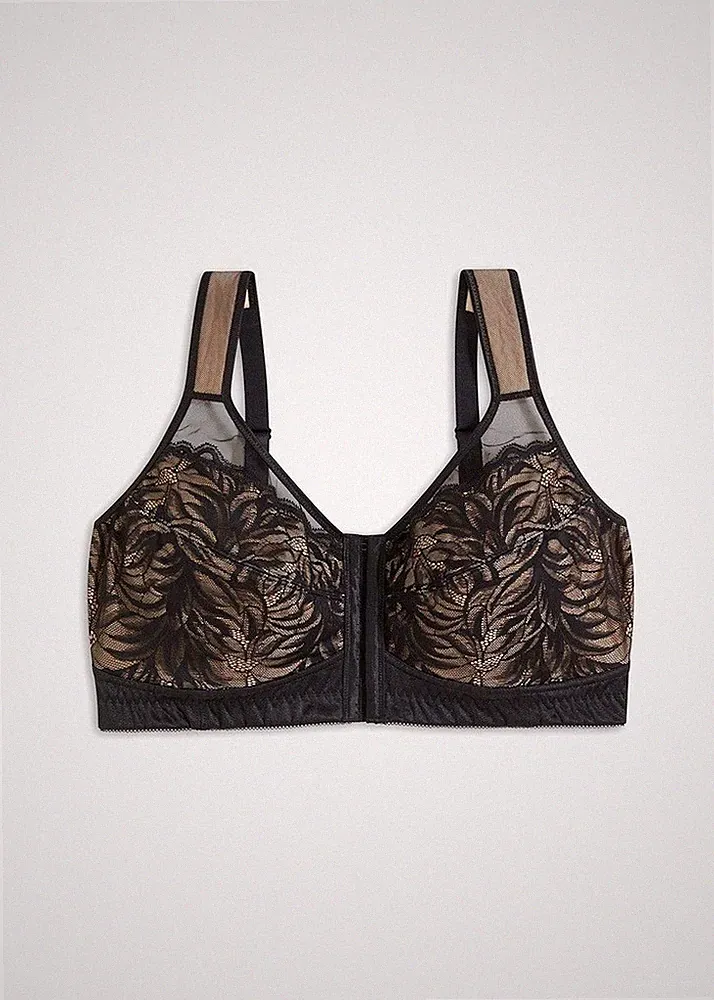 Damen Bügelloser BH mit Frontverschluss Gr. 85 (D) Schwarz Kreidebeige Neu*