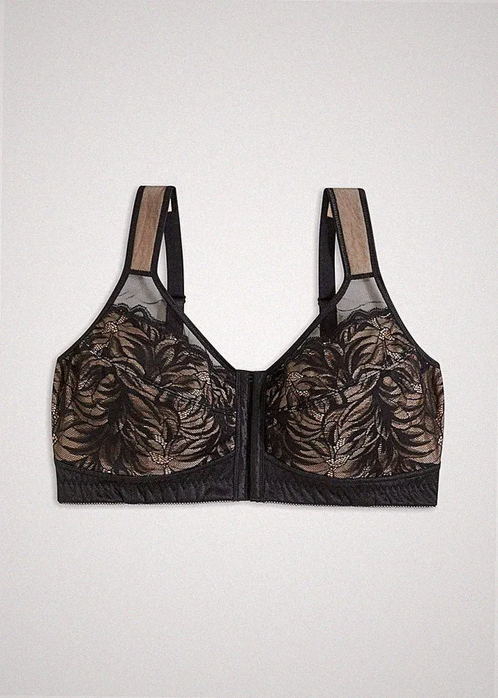 Damen Bügelloser BH mit Frontverschluss Gr. 90 (D) Schwarz Kreidebeige Neu*