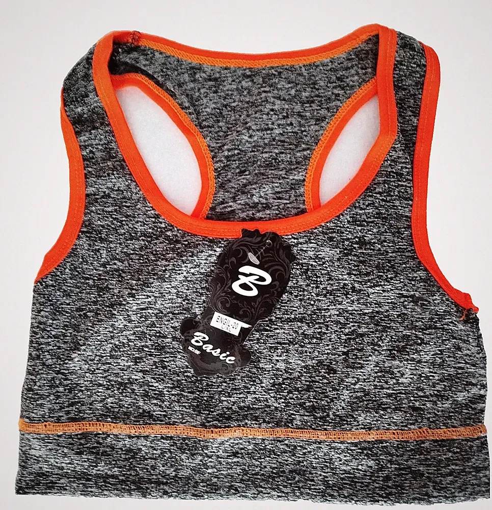 Damen Crop Top Sport BH Fitness Freizeit Gr. L/XL Grau mit Orange