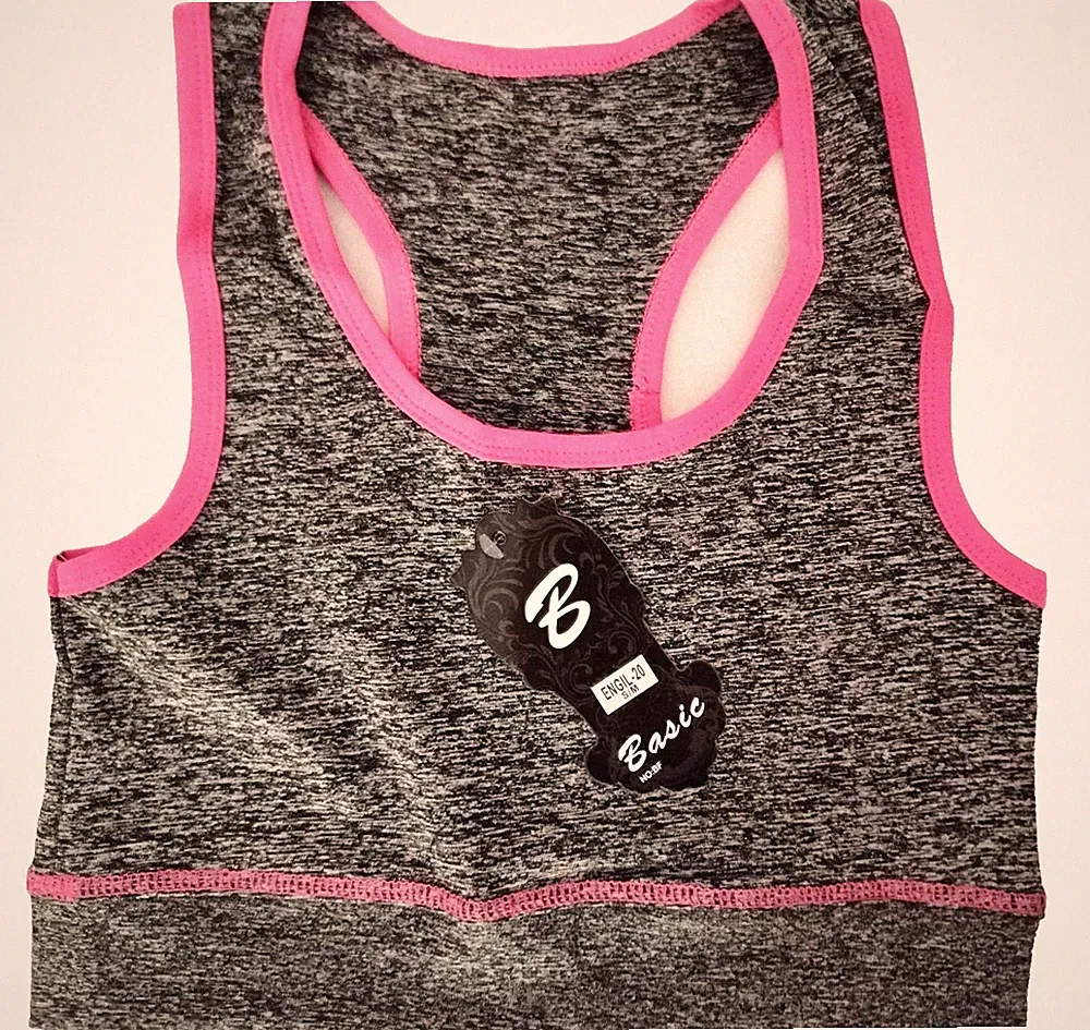 Damen Crop Top Sport BH Fitness Freizeit Gr. L/XL Grau mit Pink