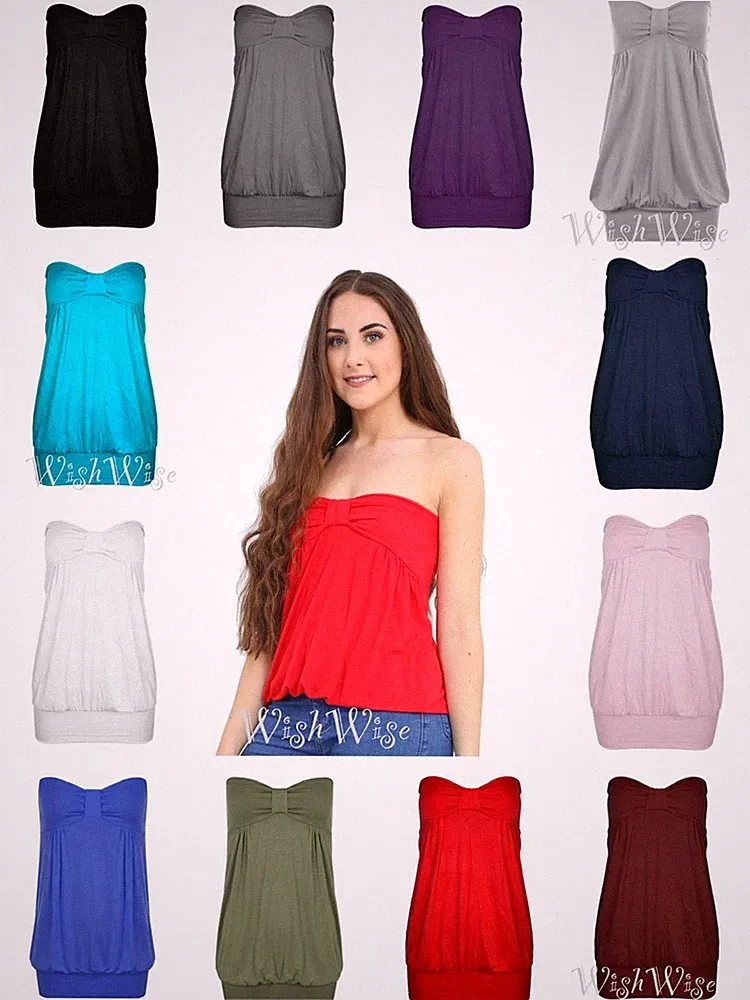 DAMEN FRAUEN TRÄGERLOS KNOTEN BOOBTUBE BANDEAU SOMMER TOP JERSEY ÜBERGRÖSSE TOP