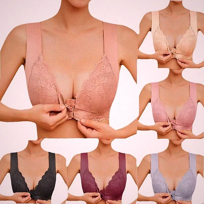 Damen Frontverschluss fester Halt ohne Bügel Spitzenbesatz BH Plus Größe UK Cups