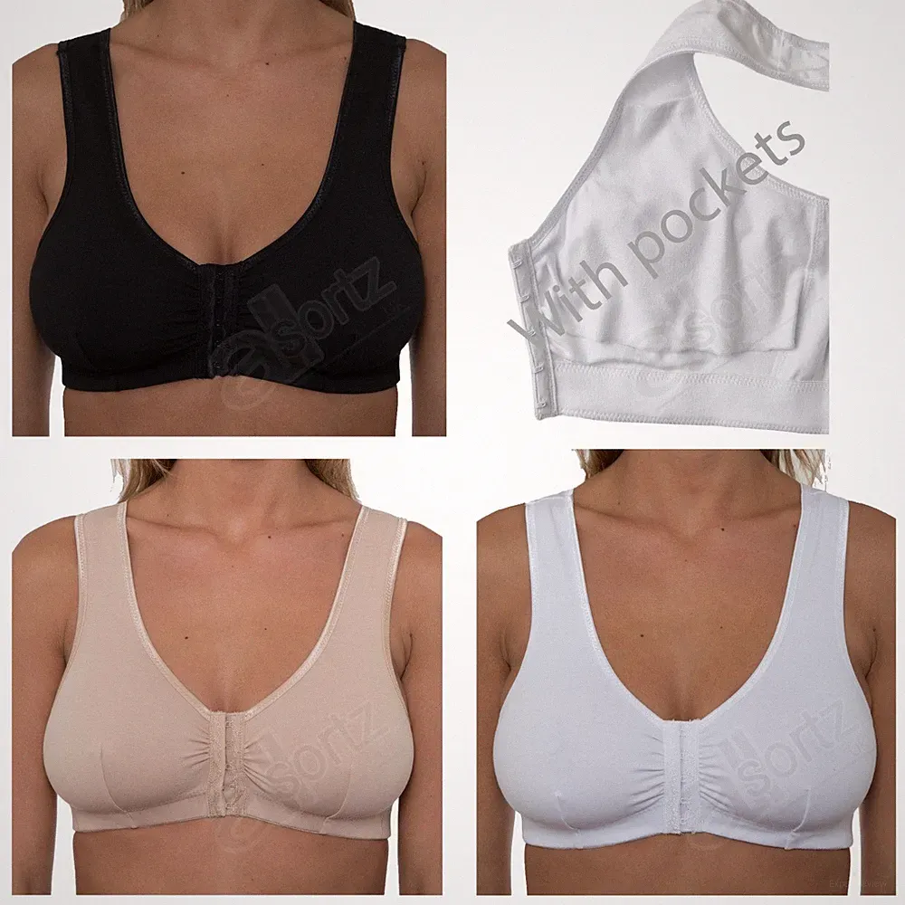 Damen Gemm Frontverschluss BH & Taschen Mastektomie ohne Bügel Stretch UK Größe