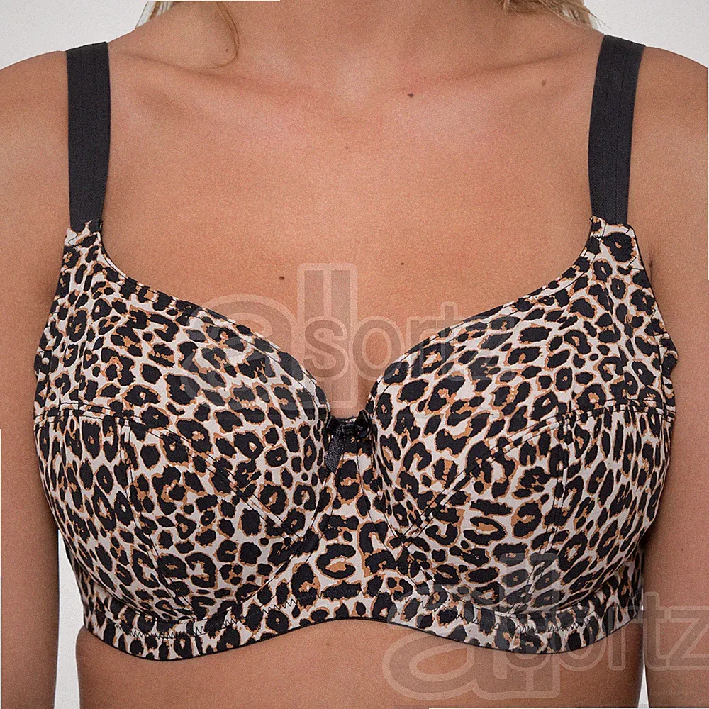 Damen Gemm Vollschalen BH mit Bügel Übergröße Schwarz Animal Print Ungepolstert UK Neu