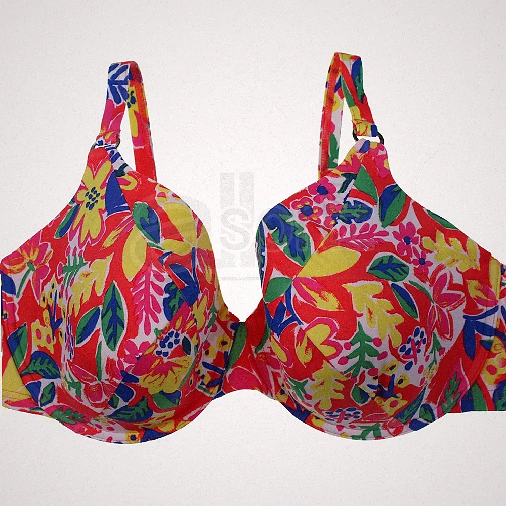 Damen Gepolstertes Bikini Oberteil Ex M S Plunge BH UK Übergröße Rosa Blumenmuster Sommer