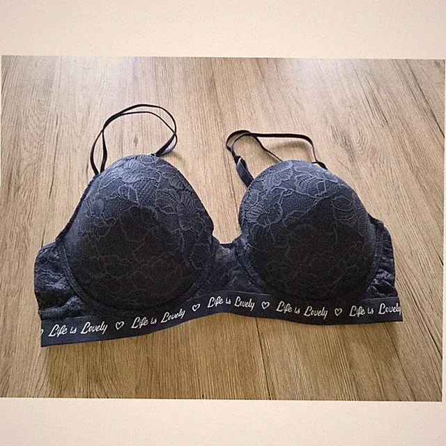 Damen - Gina Benotti Bügel-BH 90C Blau Spitze Blumenmuster Schriftzug Herz - NEU