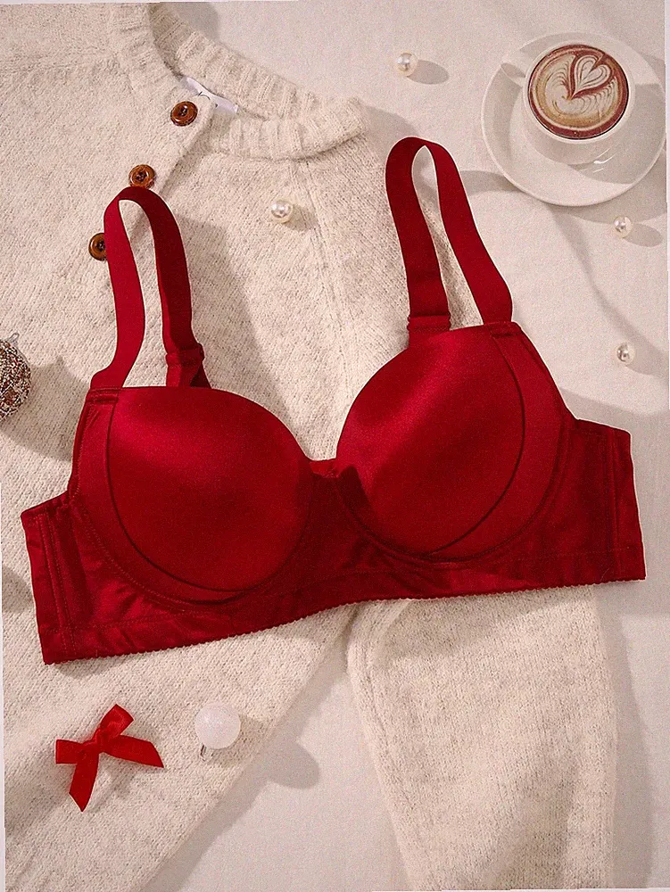 Damen Große Größen Drahtloser Lift und Verstärkung BH in Bordeaux Sexy Billig24