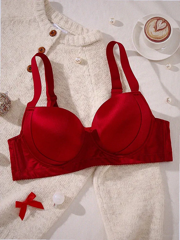 Damen Große Größen Drahtloser Lift und Verstärkung BH in Bordeaux Sexy Billig24