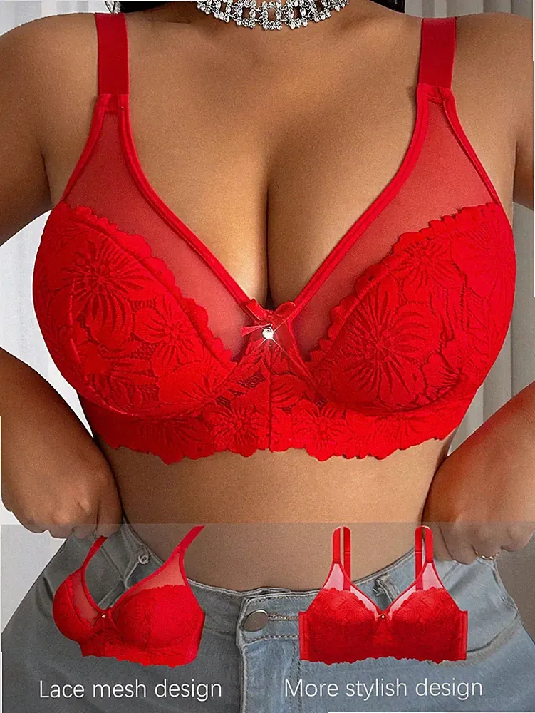 Damen Große Größen Mode Spitze Patchwork Bügelloser BH Billig24