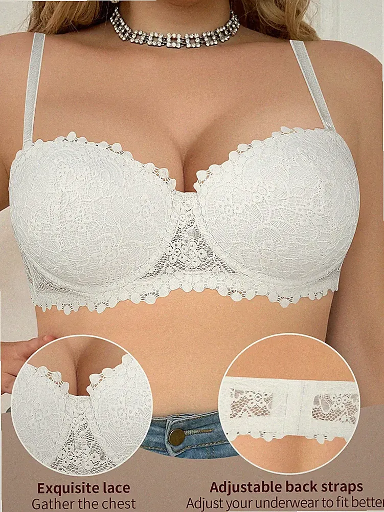 Damen Große Größen Schwarzer Spitzen Bandeau BH abnehmbare Träger für Billig24