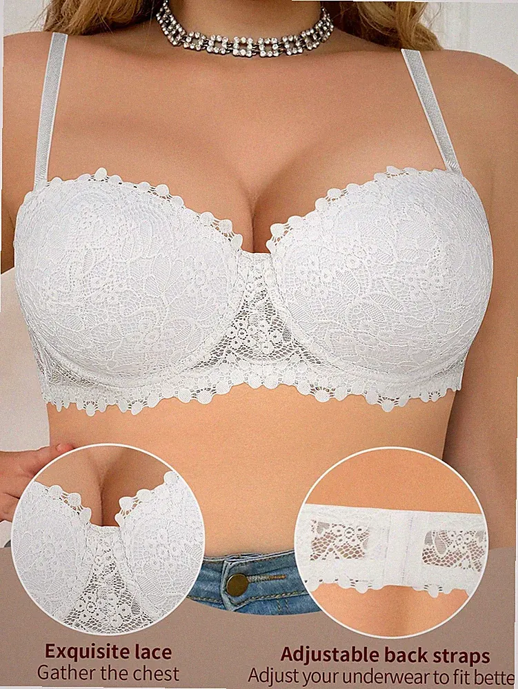 Damen Große Größen Schwarzer Spitzen Bandeau BH abnehmbare Träger für Billig24