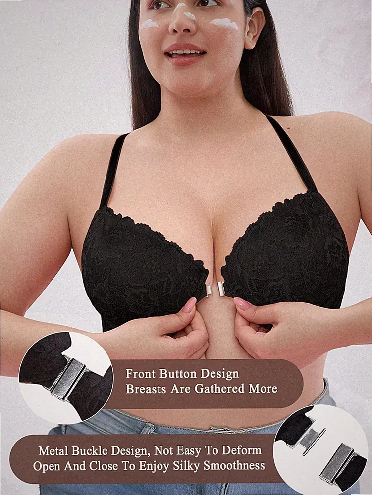 Damen Große Größen Vorderverschluss Spitzen Push up BH Sexy Anti Billig24