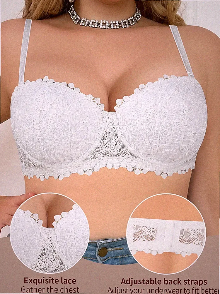 Damen Große Größen Weiße Spitzen Bandeau BH Abnehmbare Träger für den Billig24