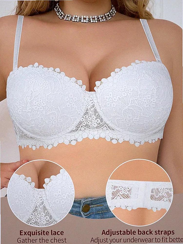 Damen Große Größen Weiße Spitzen Bandeau BH Abnehmbare Träger für den Billig24