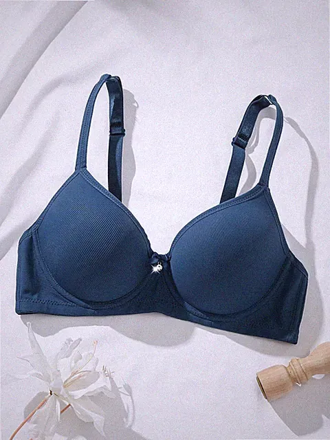 Damen Lässig einfarbiger dunkelblauer Push Up BH mit Schleifendetail Billig24