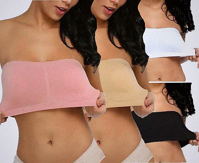 Damen Mädchen Bandeau Top Bauchfrei Bustier Trägerlos Push Up BH Dessous Body