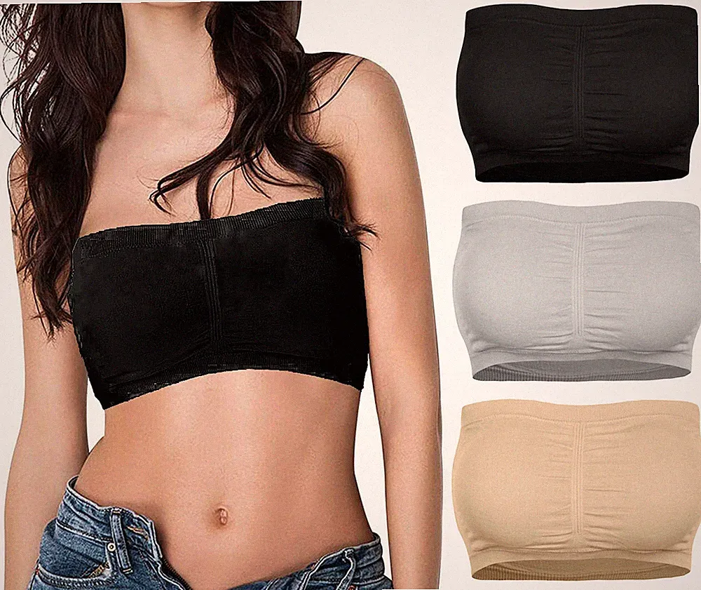 Damen Mädchen Bandeau Top Bauchfrei Bustier Trägerlos Push Up BH Dessous Body co