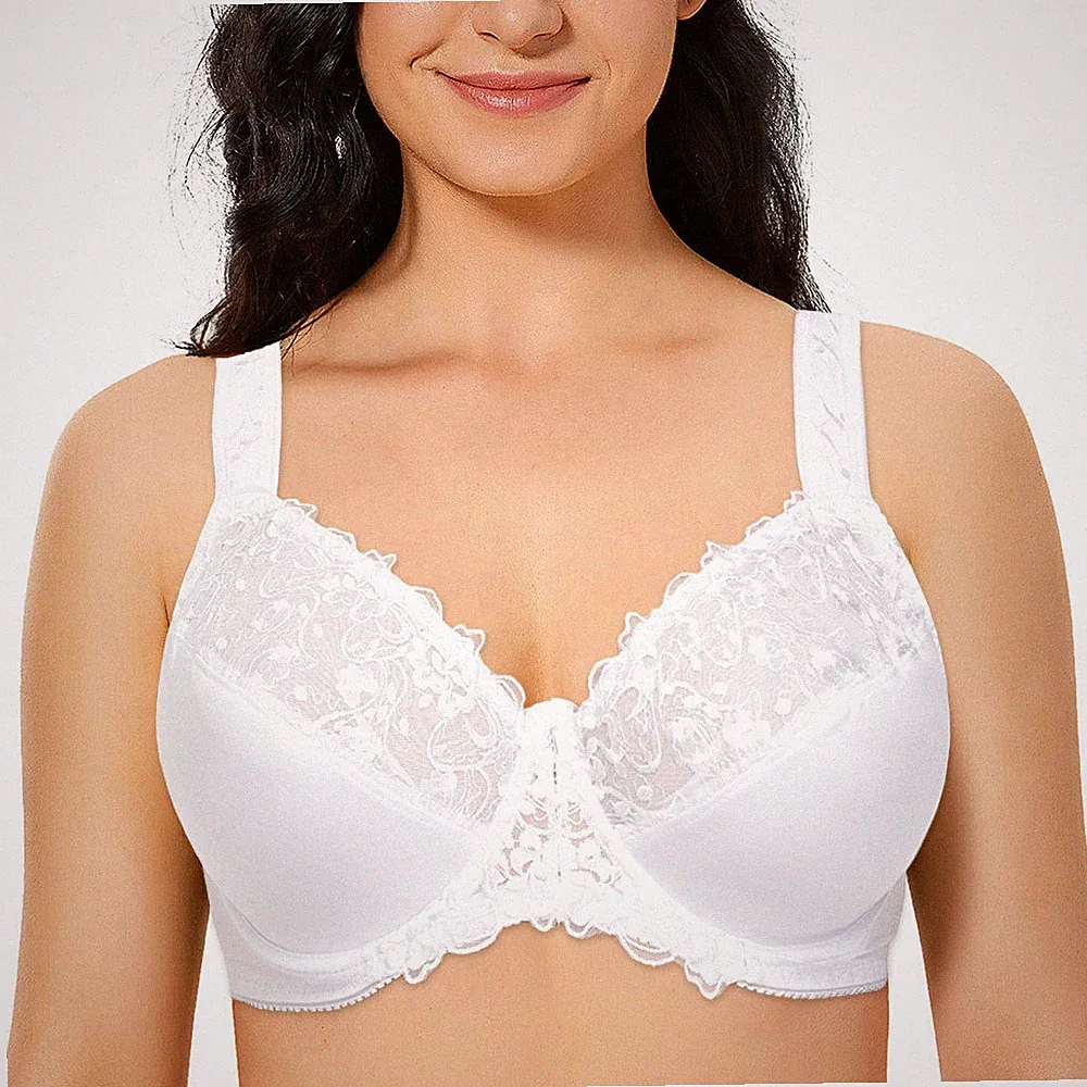 Damen Minimizer, ungefütterter Bügel-BH mit Spitzenstickerei Stütz-BH 70-120 C-J