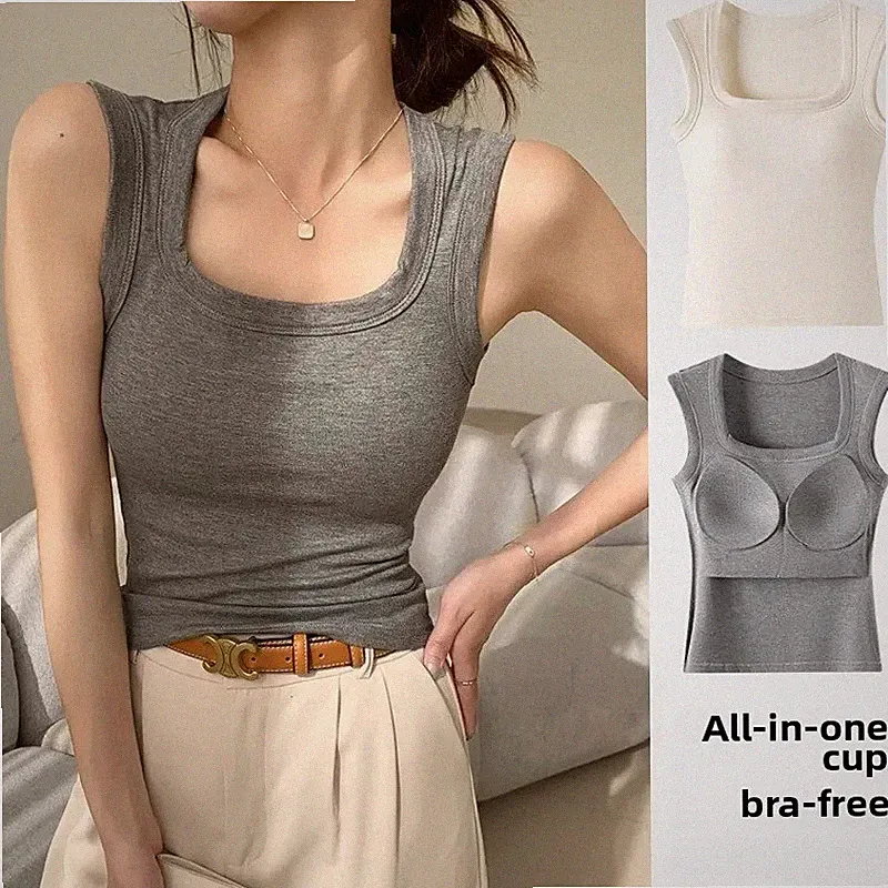 Damen Nahtlos Integrierter BH Tank Top Ärmellos Training Yoga Cami Weste