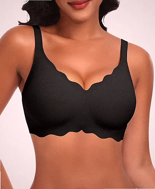 Damen Nahtloser BH Ohne Bügel Bralette Soft BHS gewellte Ränder Bequemer BH E...