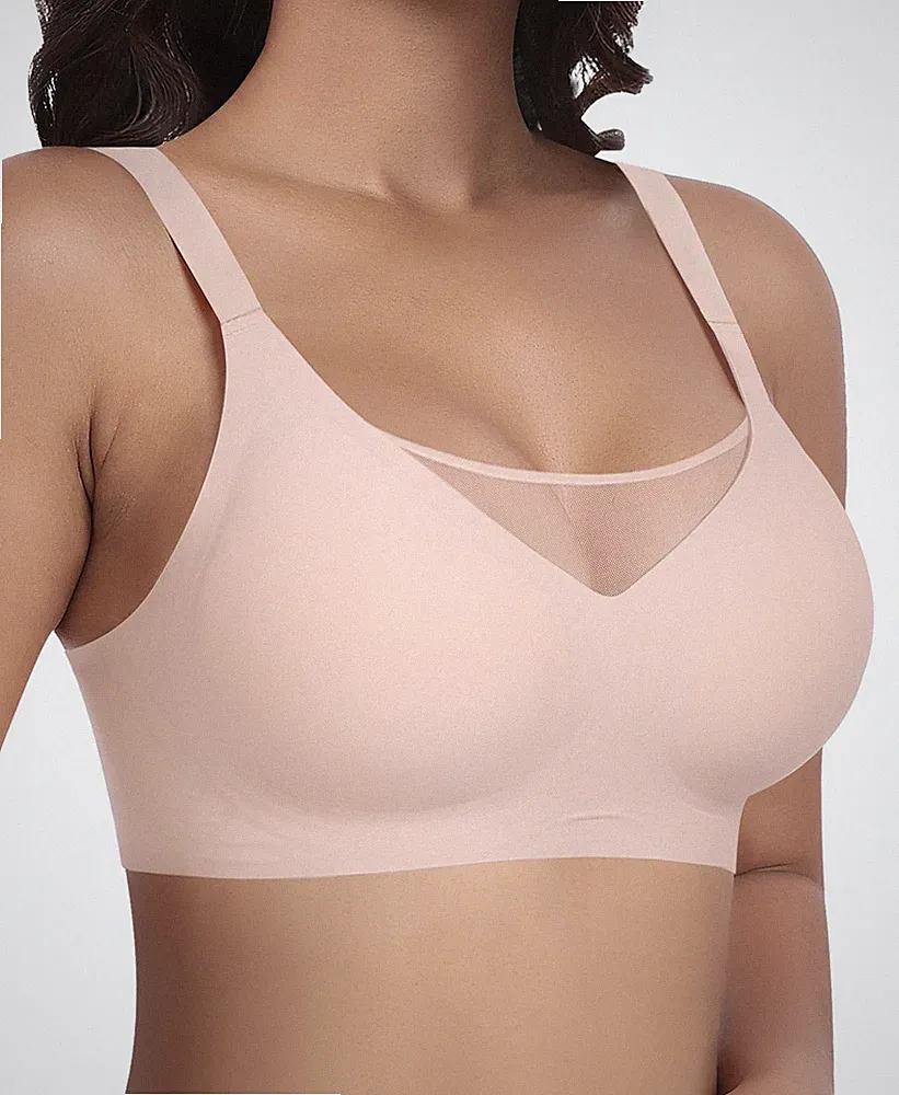 Damen Nahtloser BH Ohne Bügel Mit Modischer Mesh Glatter Weicher Bequemer BH...