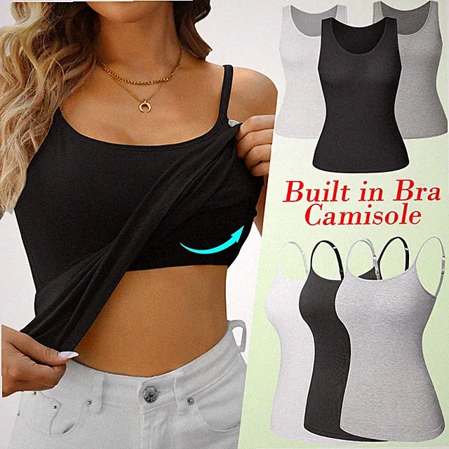 Damen Nahtloses Unterhemd mit integriertem BH Bügelloser Gepolstert Tank Tops DE