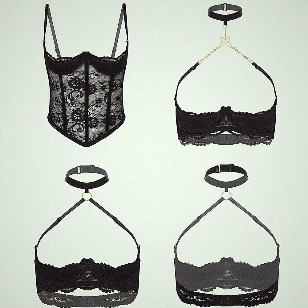 Damen Offene Brust BH Spitze Balconette BH Mit Bügel Push Up Open Cup Lace Top
