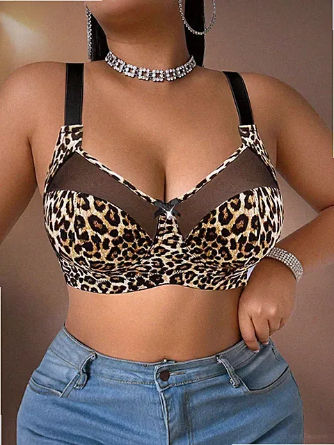 Damen Plus Size Leoparden Muster Drahtloser Verstellbarer Träger BH für Billig24