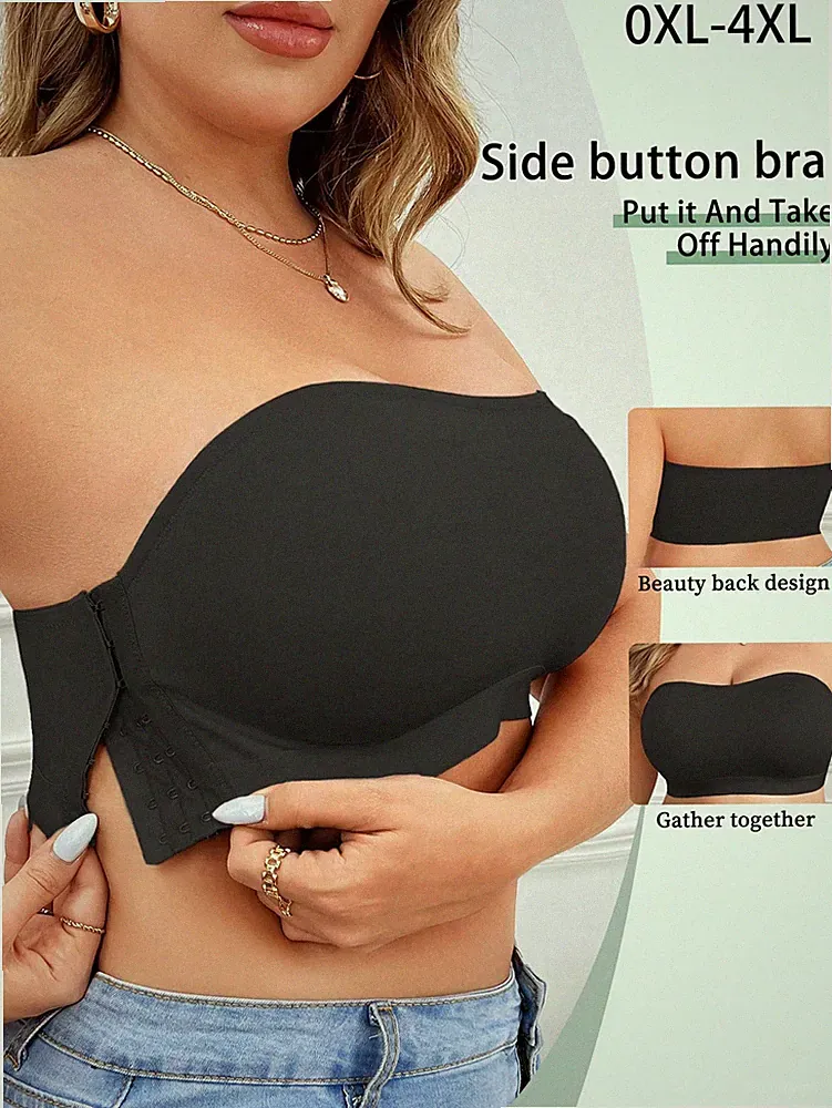 Damen Plus Size Seitenverschluss BH Weicher, Bequemer Bandeau BH für Billig24