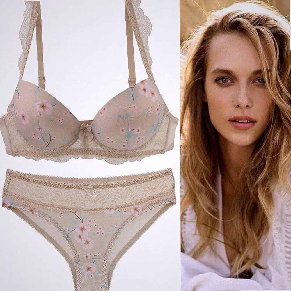 Damen-Push-up-BH-Sets mit floraler Spitze, gepolsterter Bügel-BH, Plunge-BH-Sets