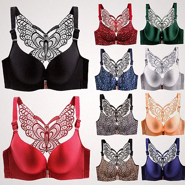 Damen Rücken Schmetterling Design Sexy BH Nahtlos Frontverschluss Push Up BH