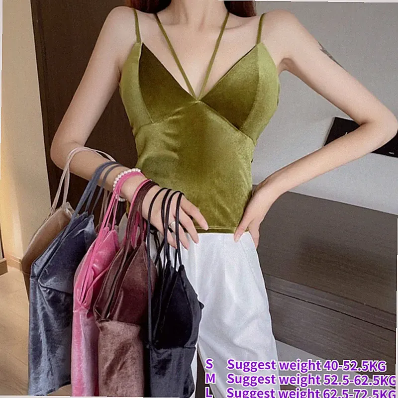 Damen Samt Neckholder Camisole Tank Bustier BH Weste Crop Top Spaghettiträger