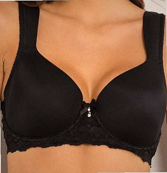 Damen Schalen BH mit Bügel und Spitze T-Shirt BH schwarz 100F