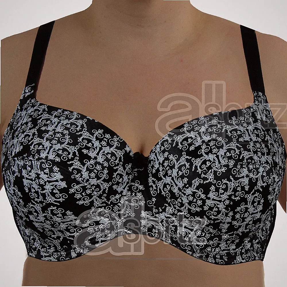 Damen Schwarz & Weiß Luxus BH Paisley Bügel Fester Halt Große Vollschale
