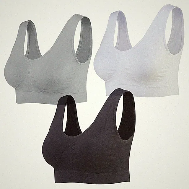 Damen Seamless Sport BH mit Merfarben WohlfühlBH, 1*weiß,1*schwarz,1*grau, 2XL