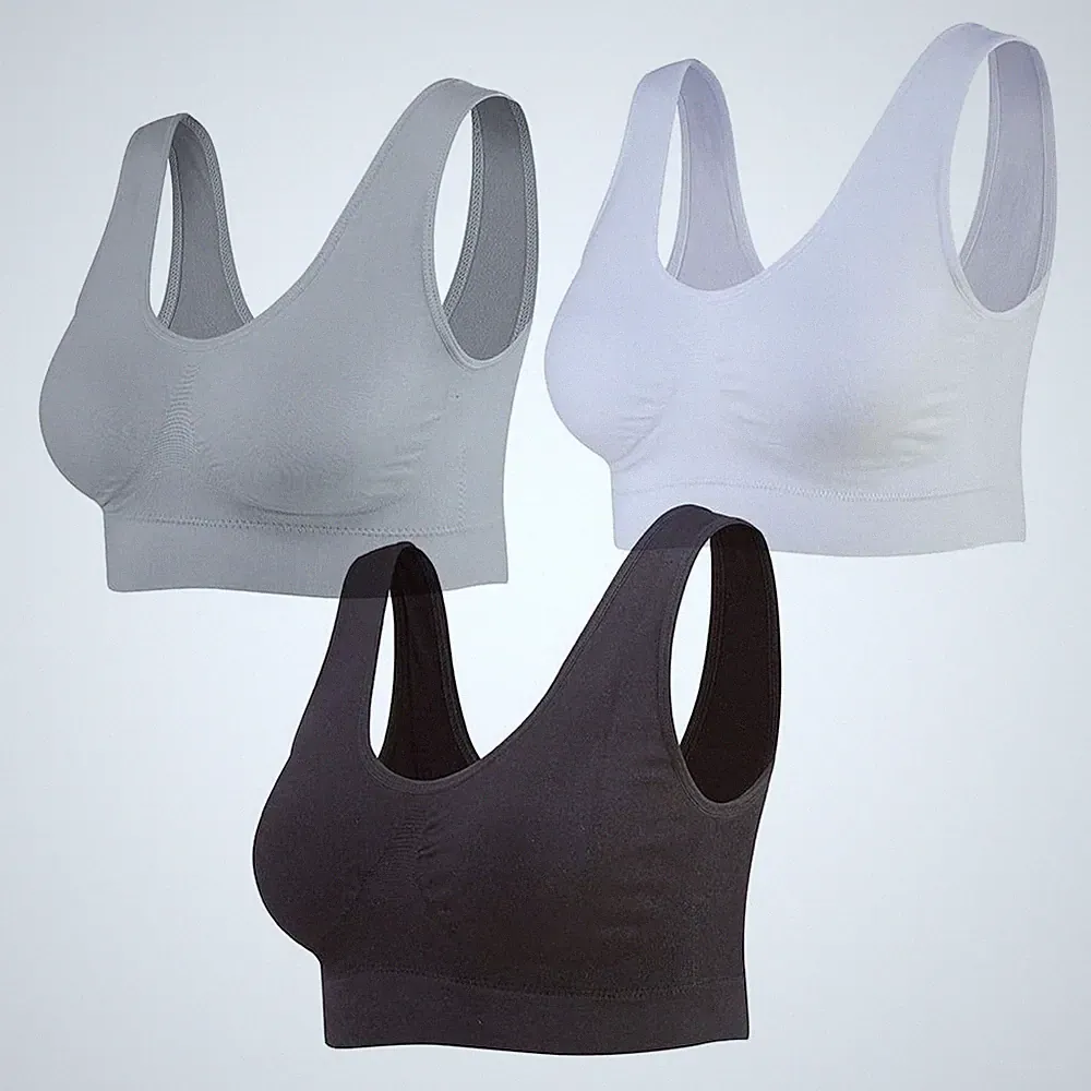 Damen Seamless Sport BH mit Merfarben WohlfühlBH, 1*weiß,1*schwarz,1*grau, M