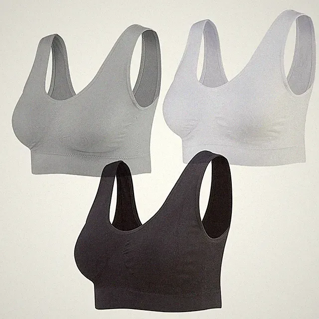 Damen Seamless Sport BH mit Merfarben WohlfühlBH, 1*weiß,1*schwarz,1*grau, XL