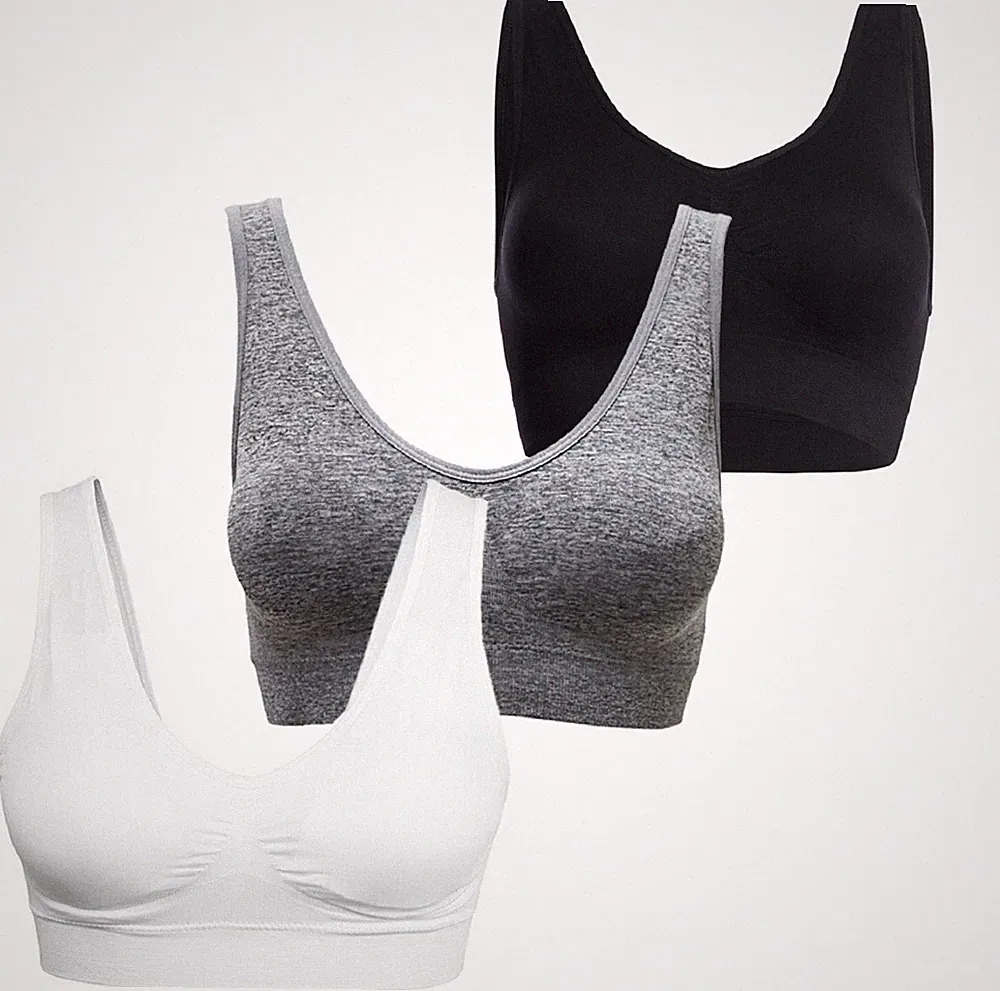 Damen Seamless Stretch OhneBügel Fitness Yoga Sports Push Up BH Bra Top 3-er Set