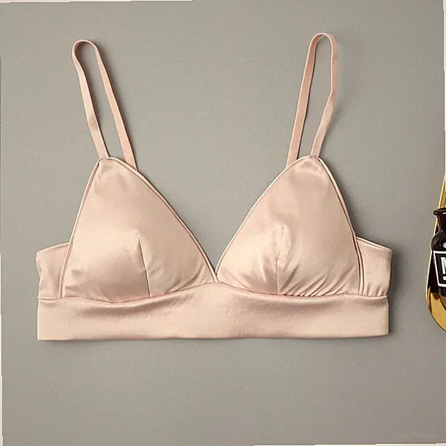 Damen Seiden-BH Bralette Bügelloser Dessous aus Maulbeerseide, Dünne Schlafanzug