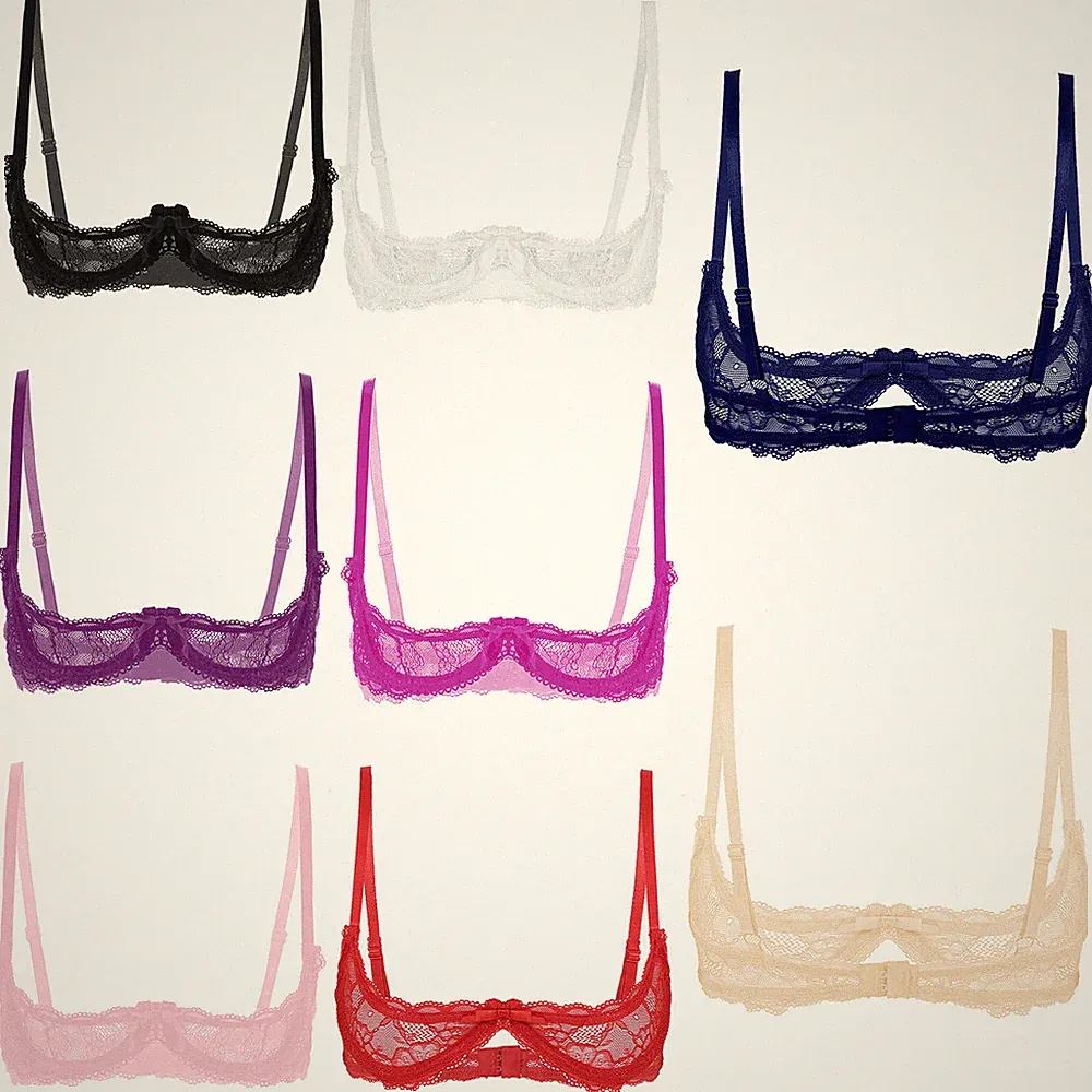 Damen Sexy 1/4 Cup Spitzen Push-Up BH mit Bügel durchsichtig Büstenhebe Bralette