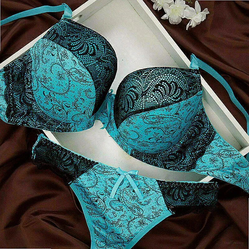 Damen Sexy Spitze gepolsterter Push-up-BH-Set Damen-Unterwäsche-Sets 75-90
