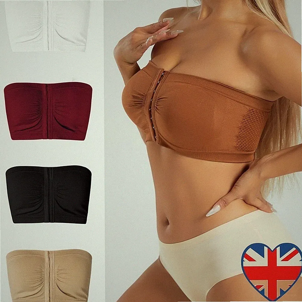 Damen Sexy Trägerlos Front Schnalle BH Push Up Plus Dessous Büstenhalter Unterwäsche