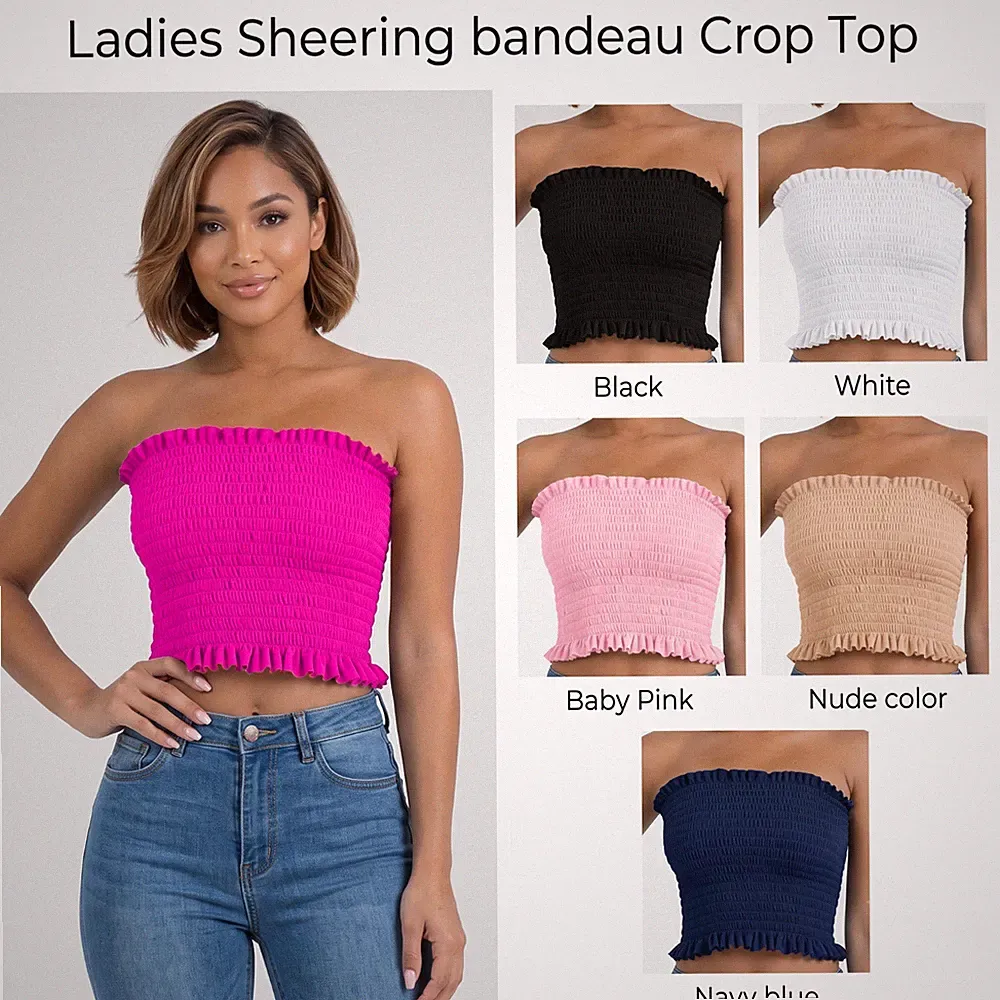 Damen Sheering Bandeau BH Gerafft Crop Top BoobTube Raffung Trägerlos One-Plus