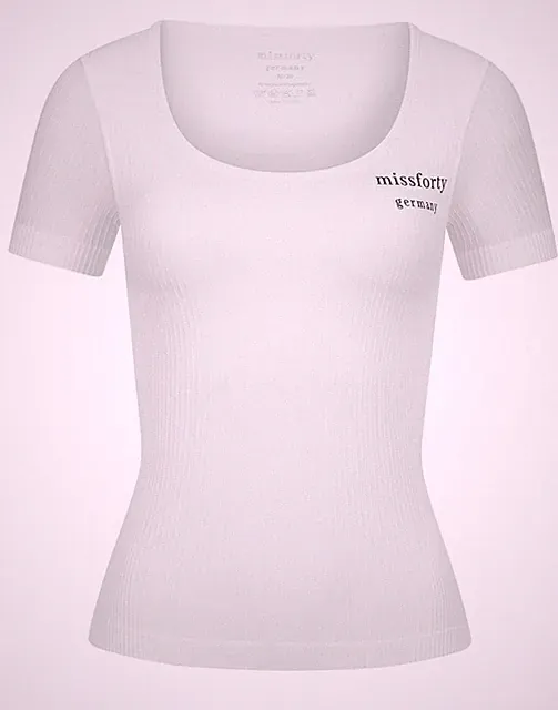 Damen Shirt Sportshirt T-shirt weiß mit BH Cups Rundhals Stretch Freizeit