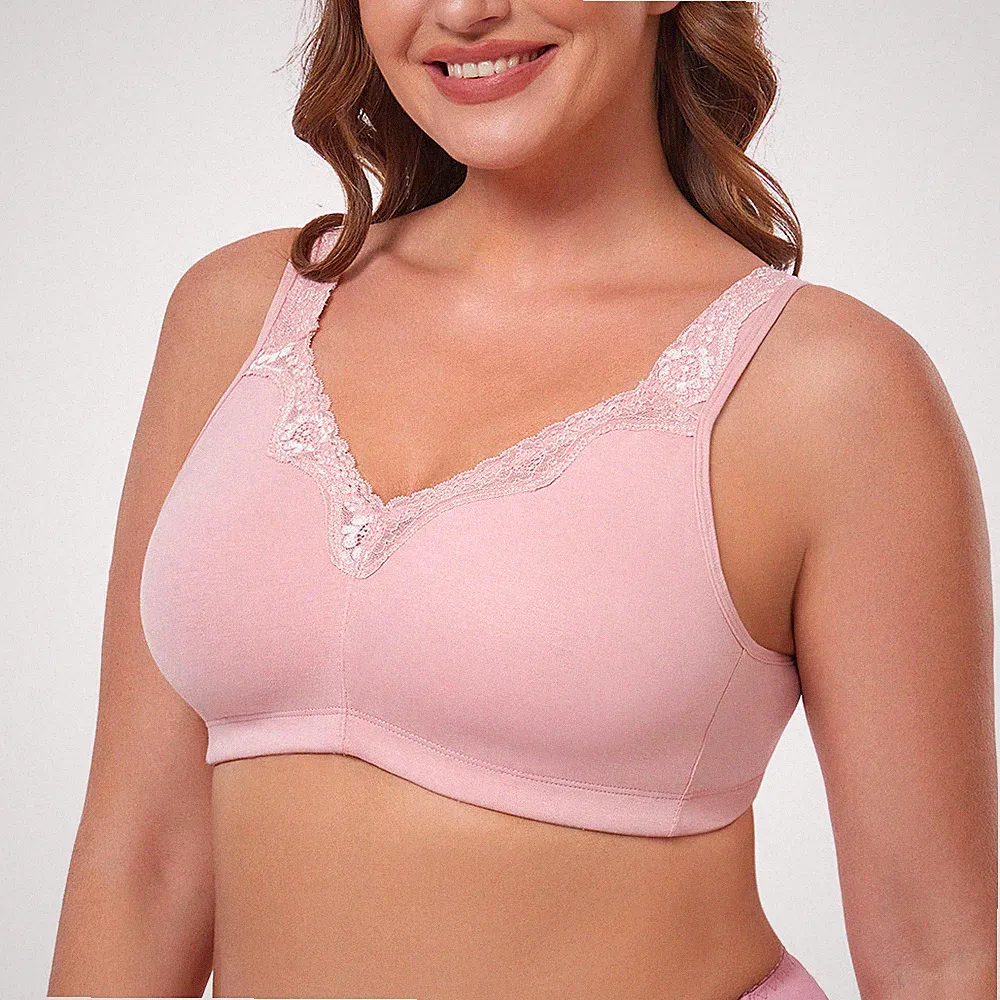 Damen Spitze Baumwolle Bequem Größe Größen Vollschallen Ohne Bügel BH 70C-120G